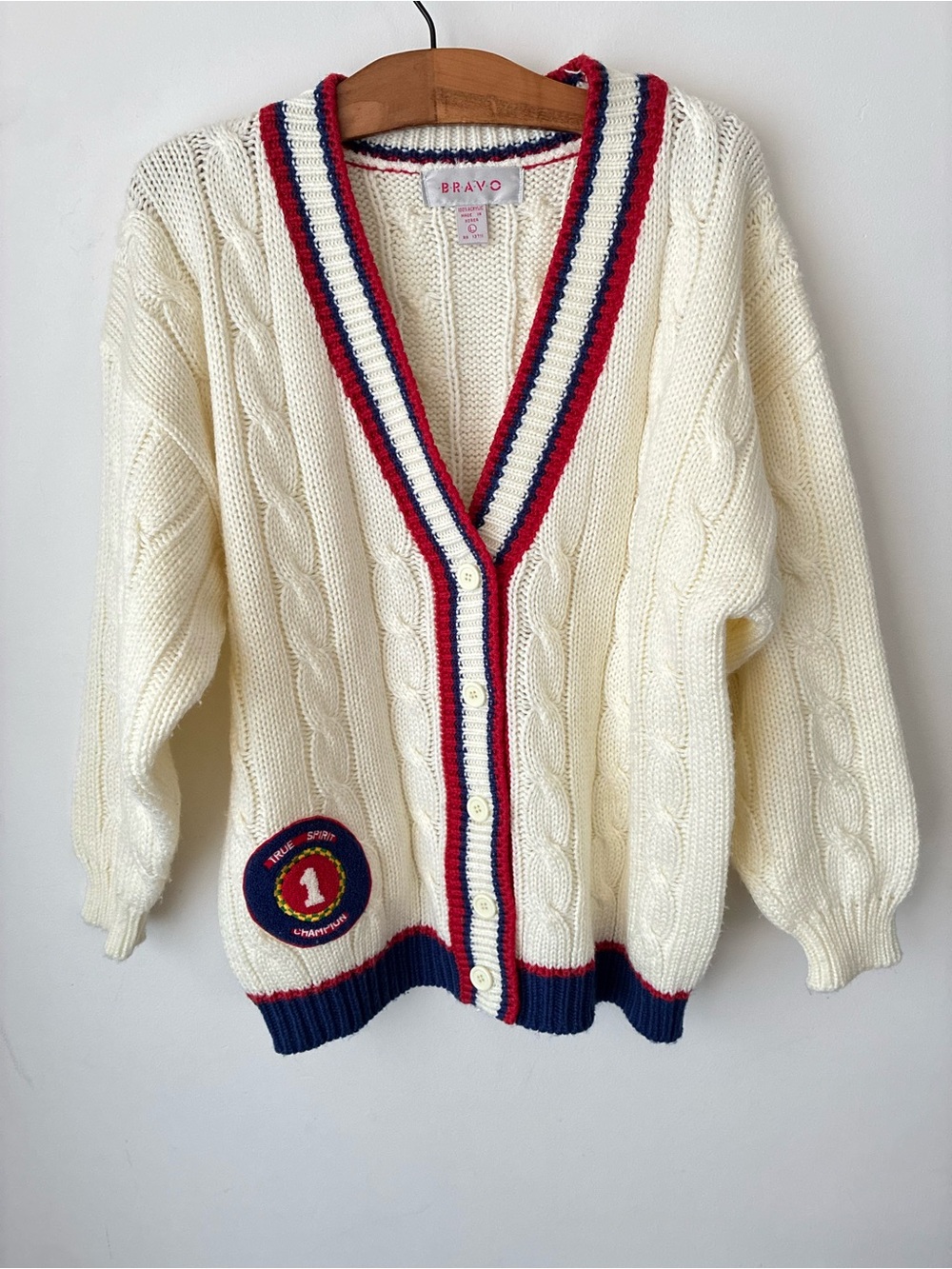 Vintage Sweater Women’s Large Cream Cable Knit Cardigan Oversized Academia